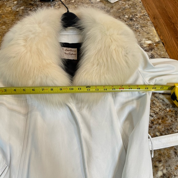 EXC Long White Leather Coat Fox Fur Collar 8 10 12 - Picture 9 of 10